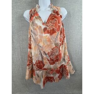 White House Black Market XS Peach Floral Peplum Sleeveless Top Flutter Hem Flowy